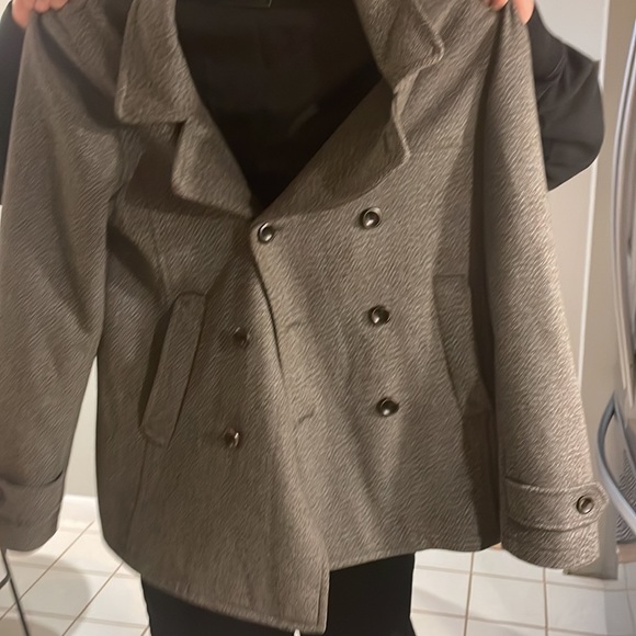 Gray with black buttons Pea coat jacket xl​​ - Picture 11 of 17